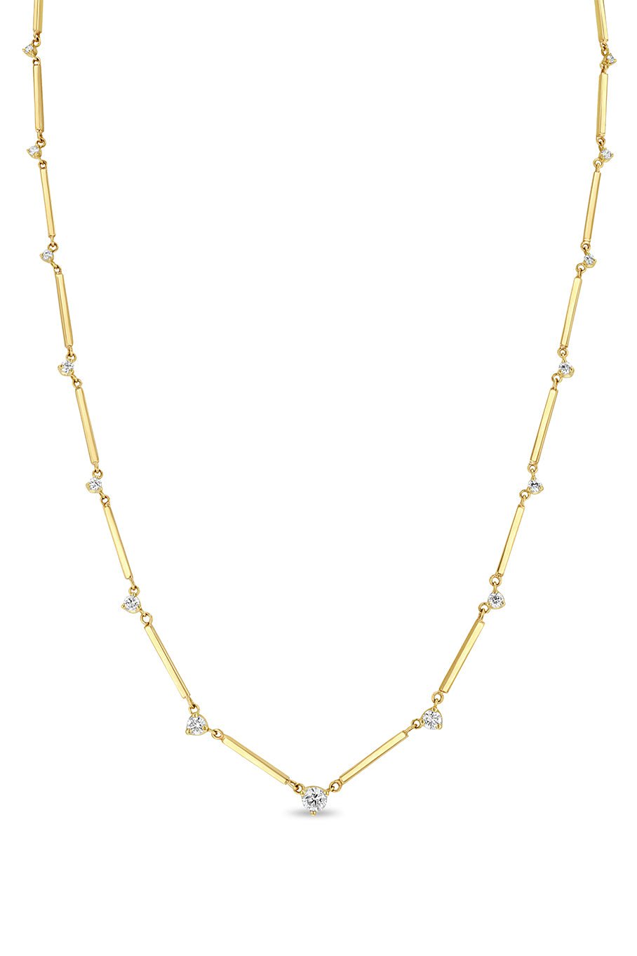 ZOE CHICCO-Linked Bar Graduating Diamond Necklace-YELLOW GOLD