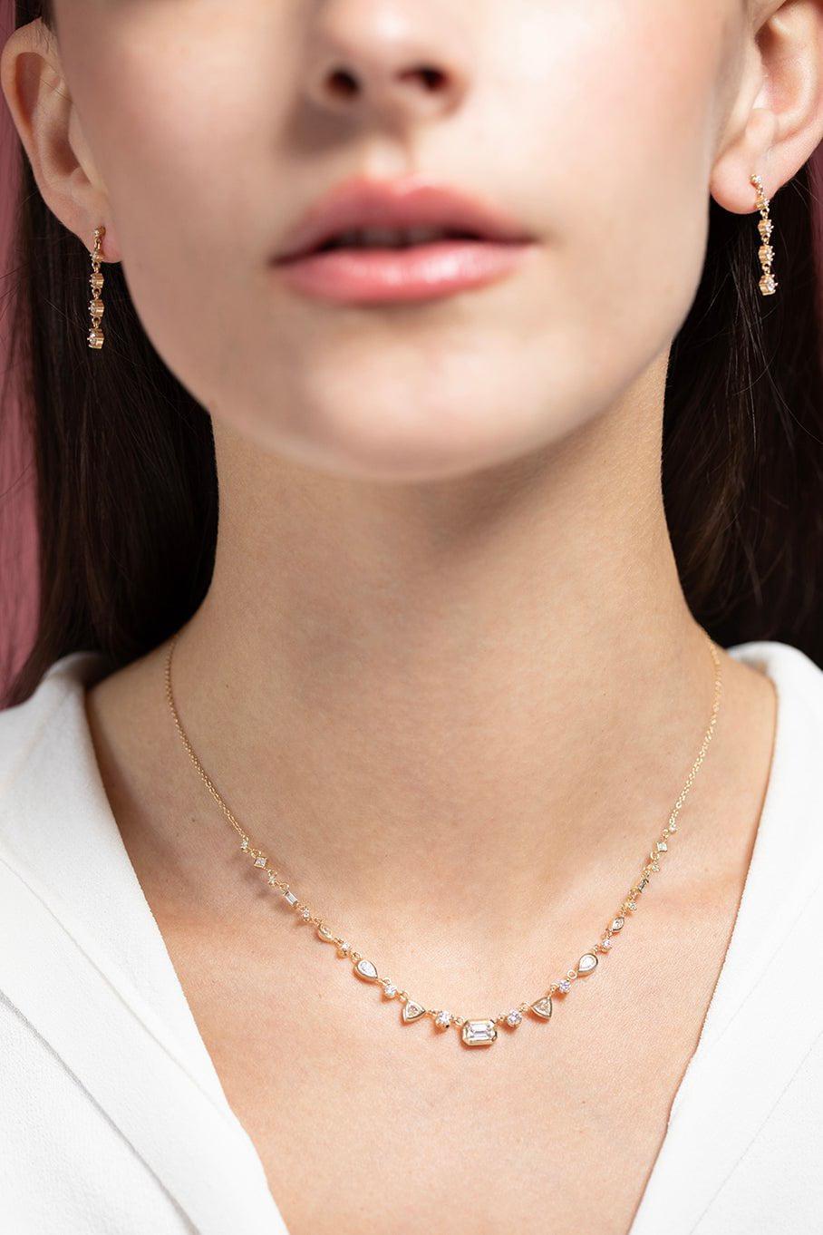 ZOE CHICCO-Linked Mixed Cut Diamond Necklace-YELLOW GOLD