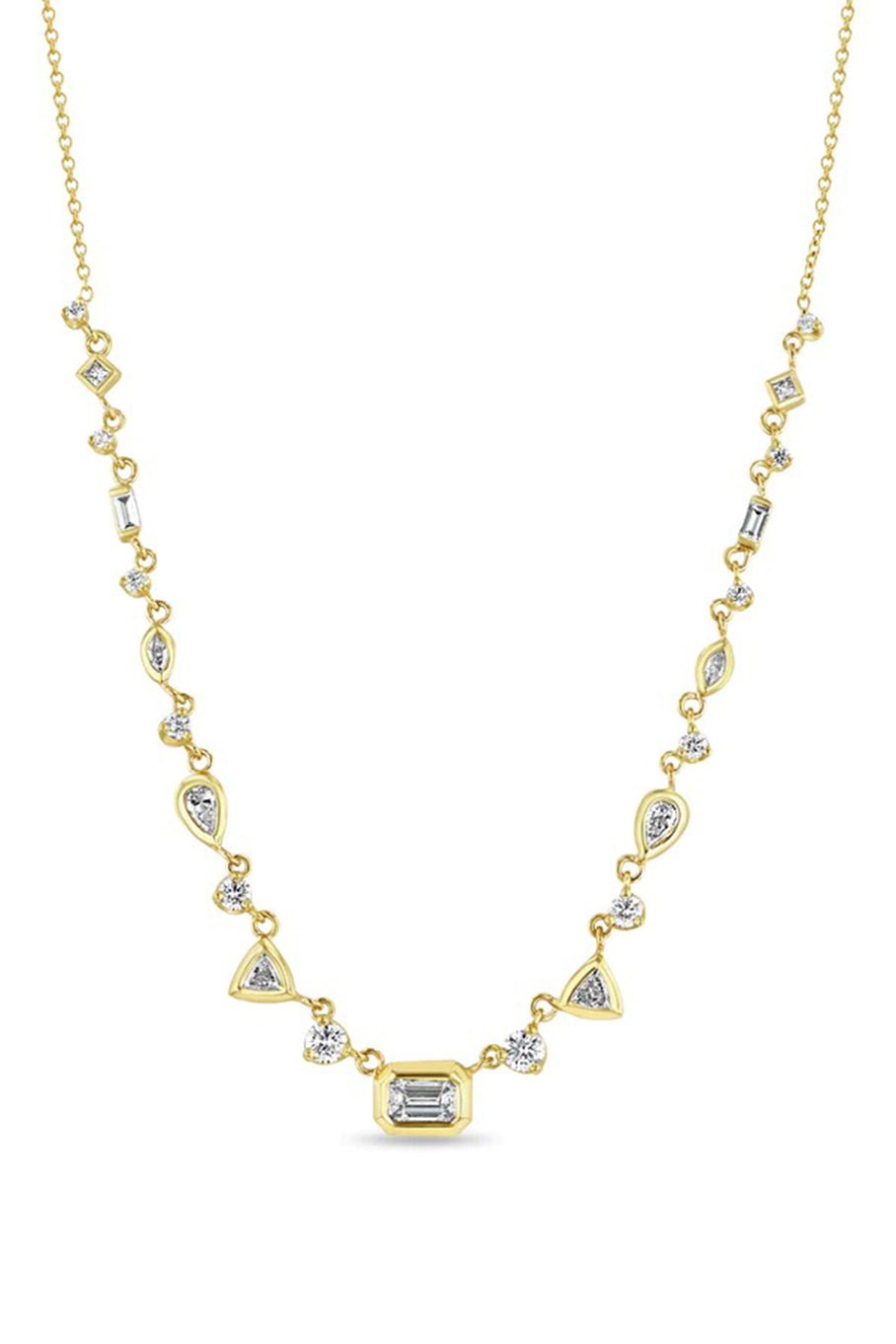 ZOE CHICCO-Linked Mixed Cut Diamond Necklace-YELLOW GOLD