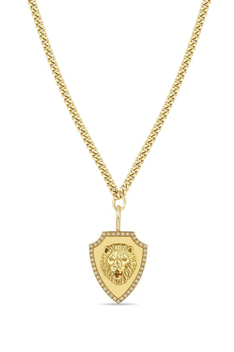 ZOE CHICCO-Lion Head Shield Necklace-YELLOW GOLD