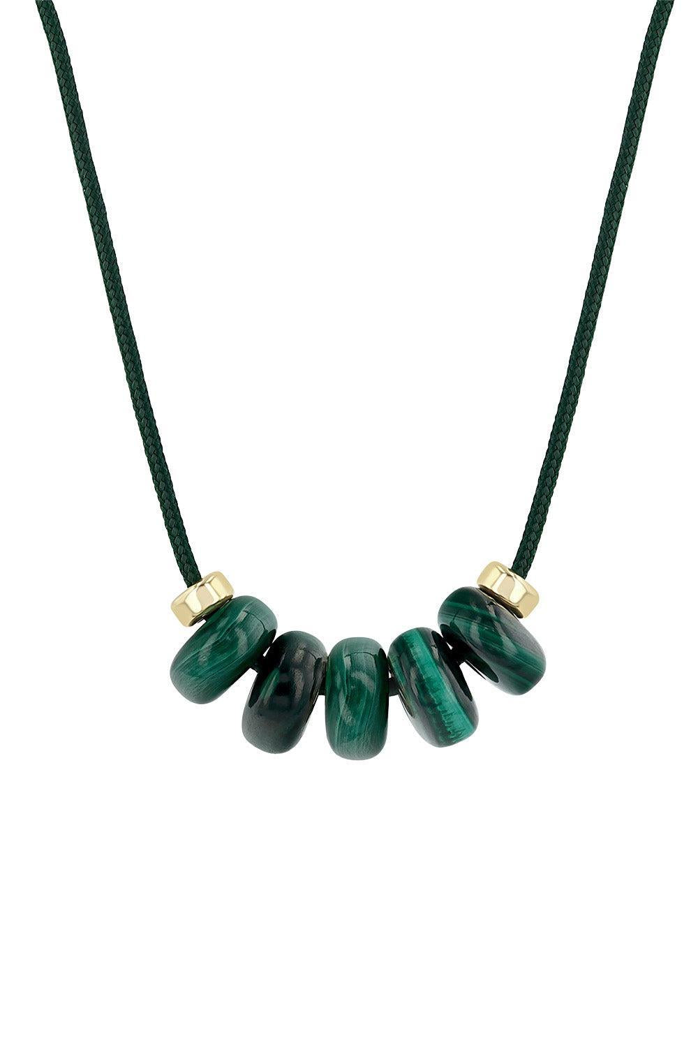 Malachite Beaded Dark Green Cord Necklace-YELLOW GOLD-JEWELRYFINE JEWELNECKLACE O-ZOE CHICCO