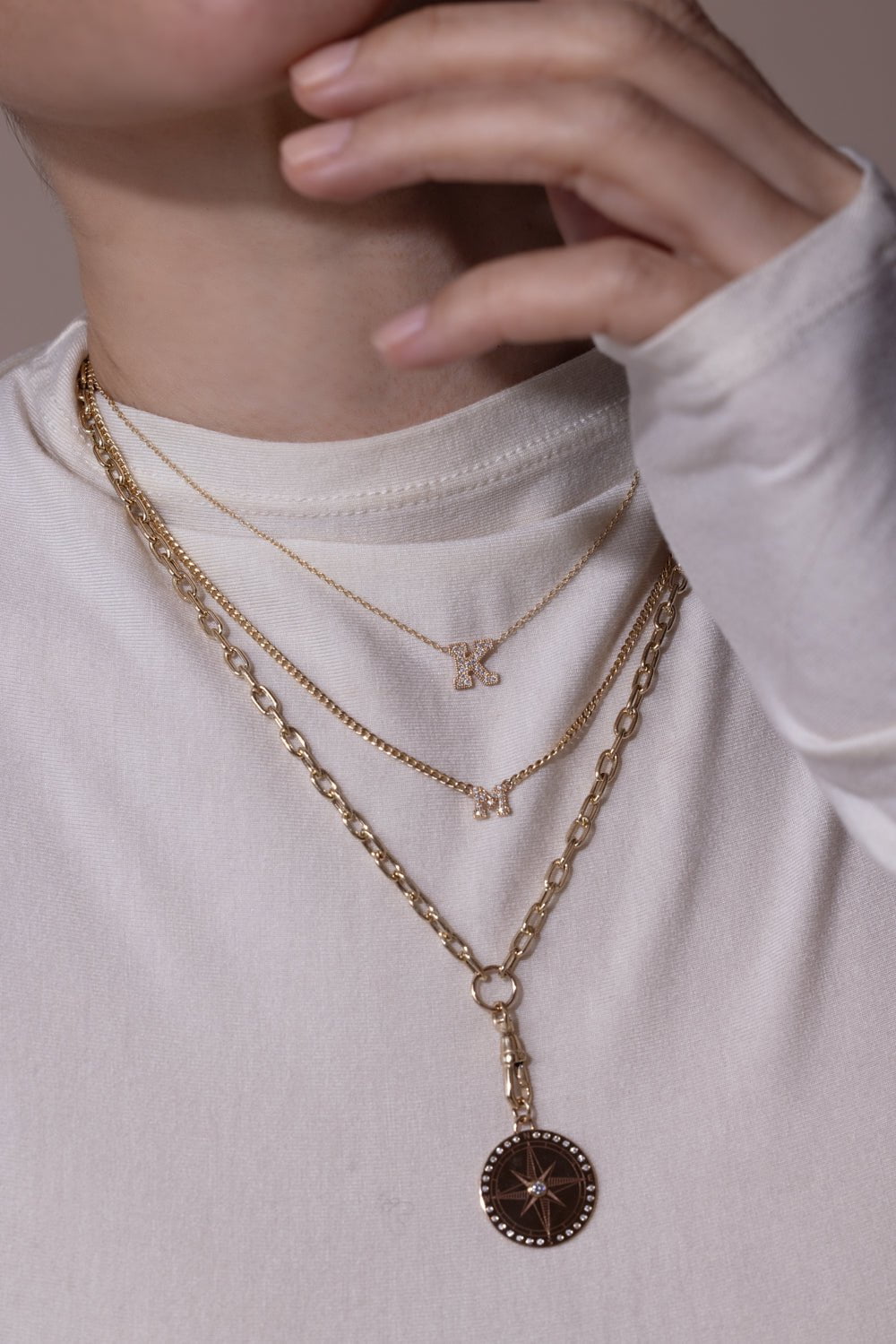 ZOE CHICCO-Medium Compass Medallion Necklace-YELLOW GOLD