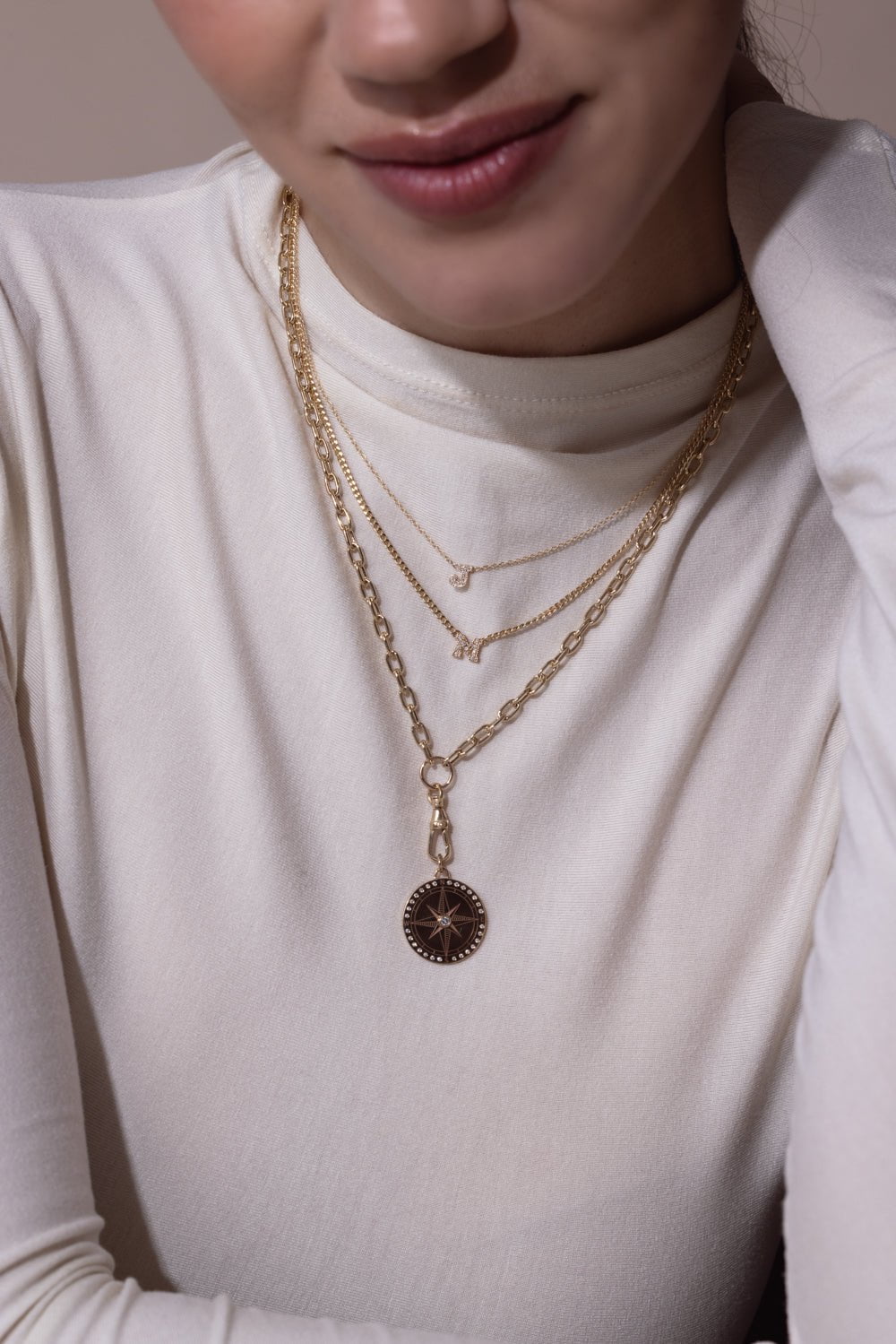 ZOE CHICCO-Medium Compass Medallion Necklace-YELLOW GOLD