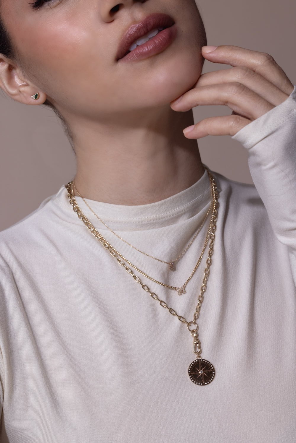 ZOE CHICCO-Medium Compass Medallion Necklace-YELLOW GOLD