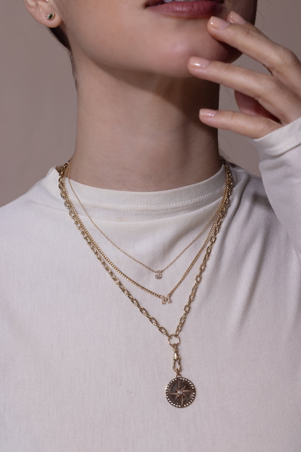 ZOE CHICCO-Medium Compass Medallion Necklace-YELLOW GOLD