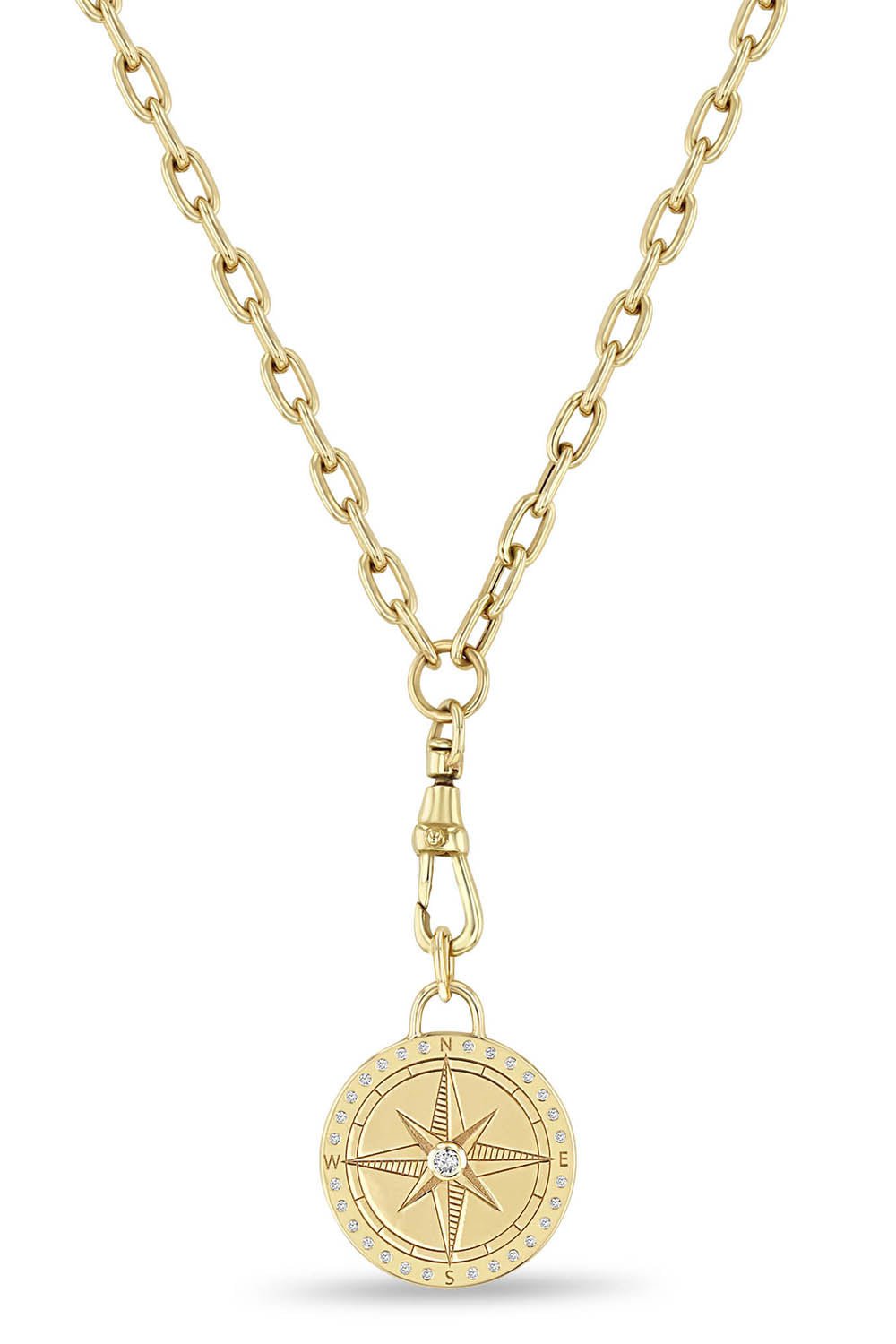 ZOE CHICCO-Medium Compass Medallion Necklace-YELLOW GOLD