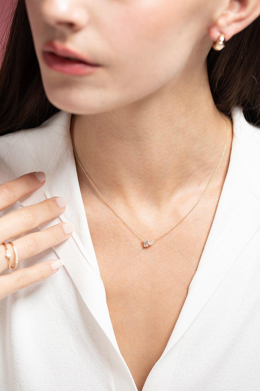 ZOE CHICCO-Mixed Pear & Emerald Cut Diamond Necklace-YELLOW GOLD