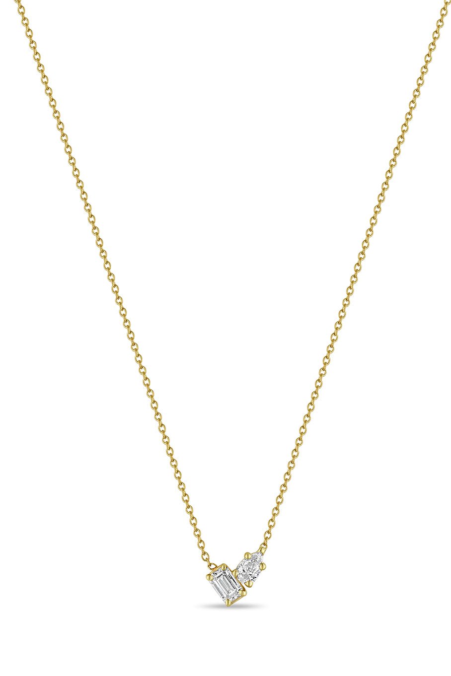 ZOE CHICCO-Mixed Pear & Emerald Cut Diamond Necklace-YELLOW GOLD