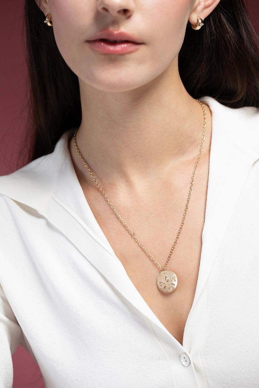 ZOE CHICCO-Mosaic Diamond Disc Necklace-YELLOW GOLD