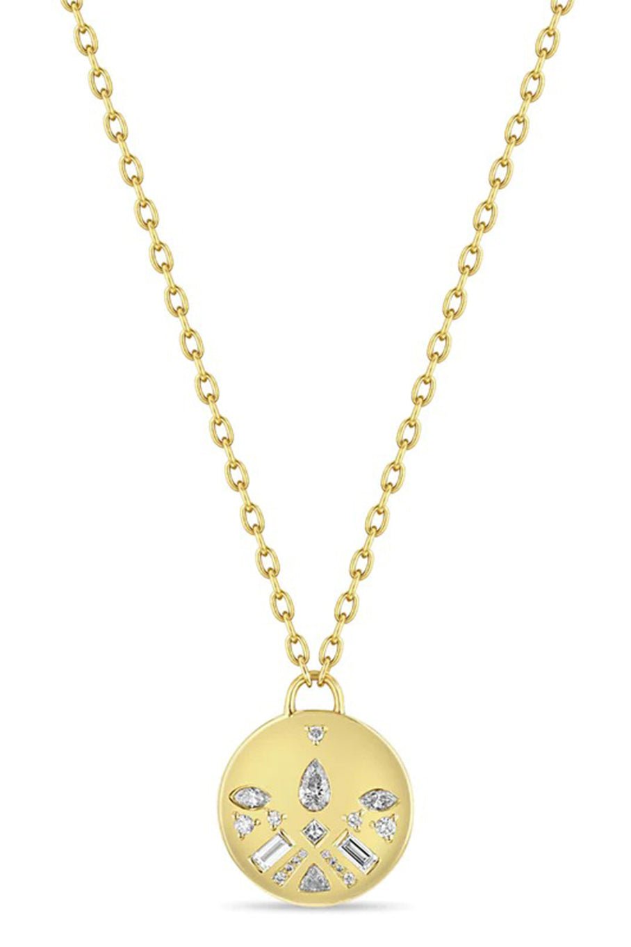 ZOE CHICCO-Mosaic Diamond Disc Necklace-YELLOW GOLD