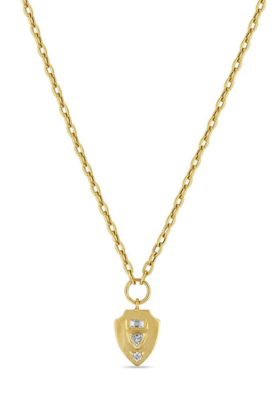 ZOE CHICCO-Mosaic Diamond Shield Necklace - Small-YELLOW GOLD