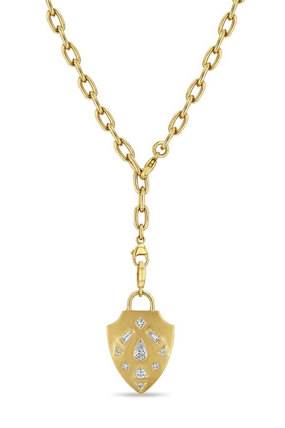 ZOE CHICCO-Mosaic Diamond Shield Necklace-YELLOW GOLD