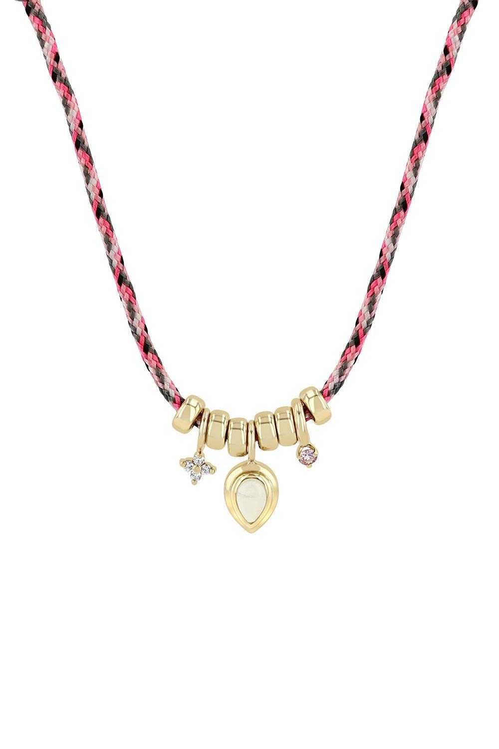  Opal Pink Sapphire Diamond Pink Cord Necklace-YELLOW GOLD-JEWELRYFINE JEWELNECKLACE O-ZOE CHICCO 