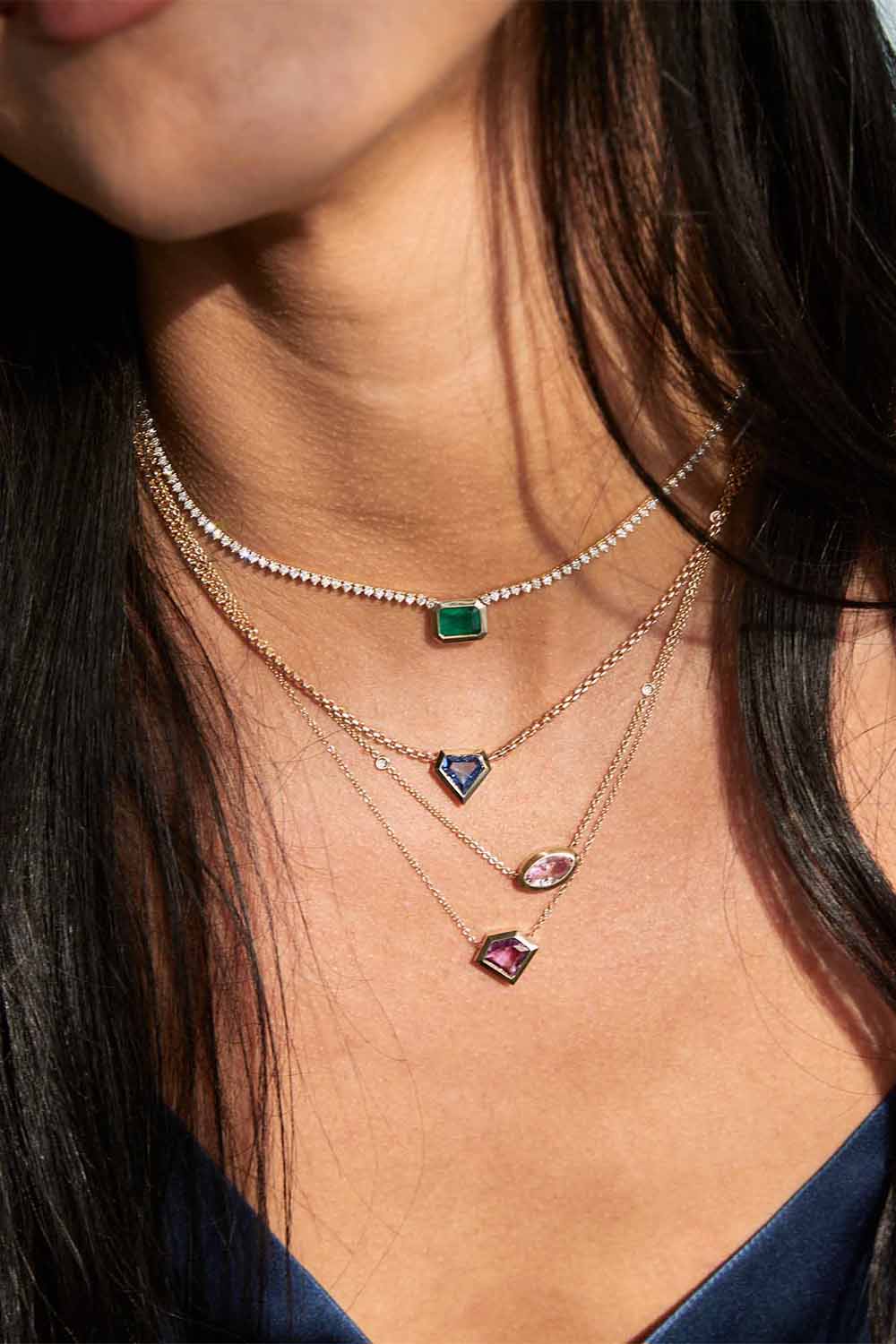 ZOE CHICCO-Prong Diamond Emerald Pendant Tennis Necklace-YELLOW GOLD