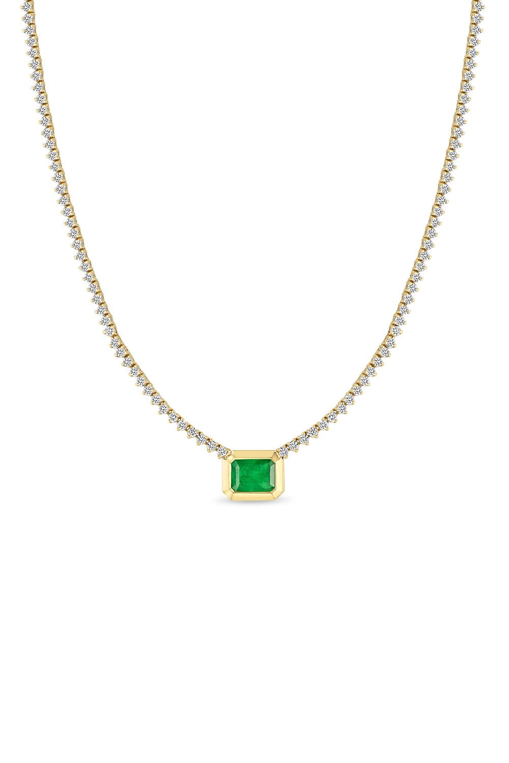ZOE CHICCO-Prong Diamond Emerald Pendant Tennis Necklace-YELLOW GOLD