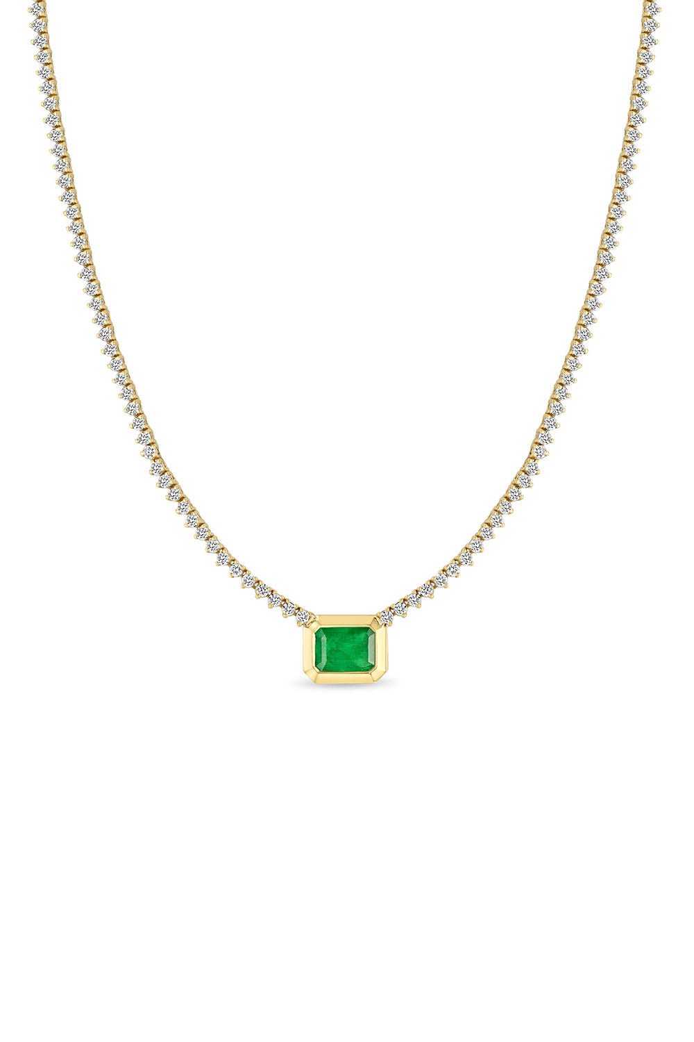 ZOE CHICCO-Prong Diamond Emerald Pendant Tennis Necklace-YELLOW GOLD