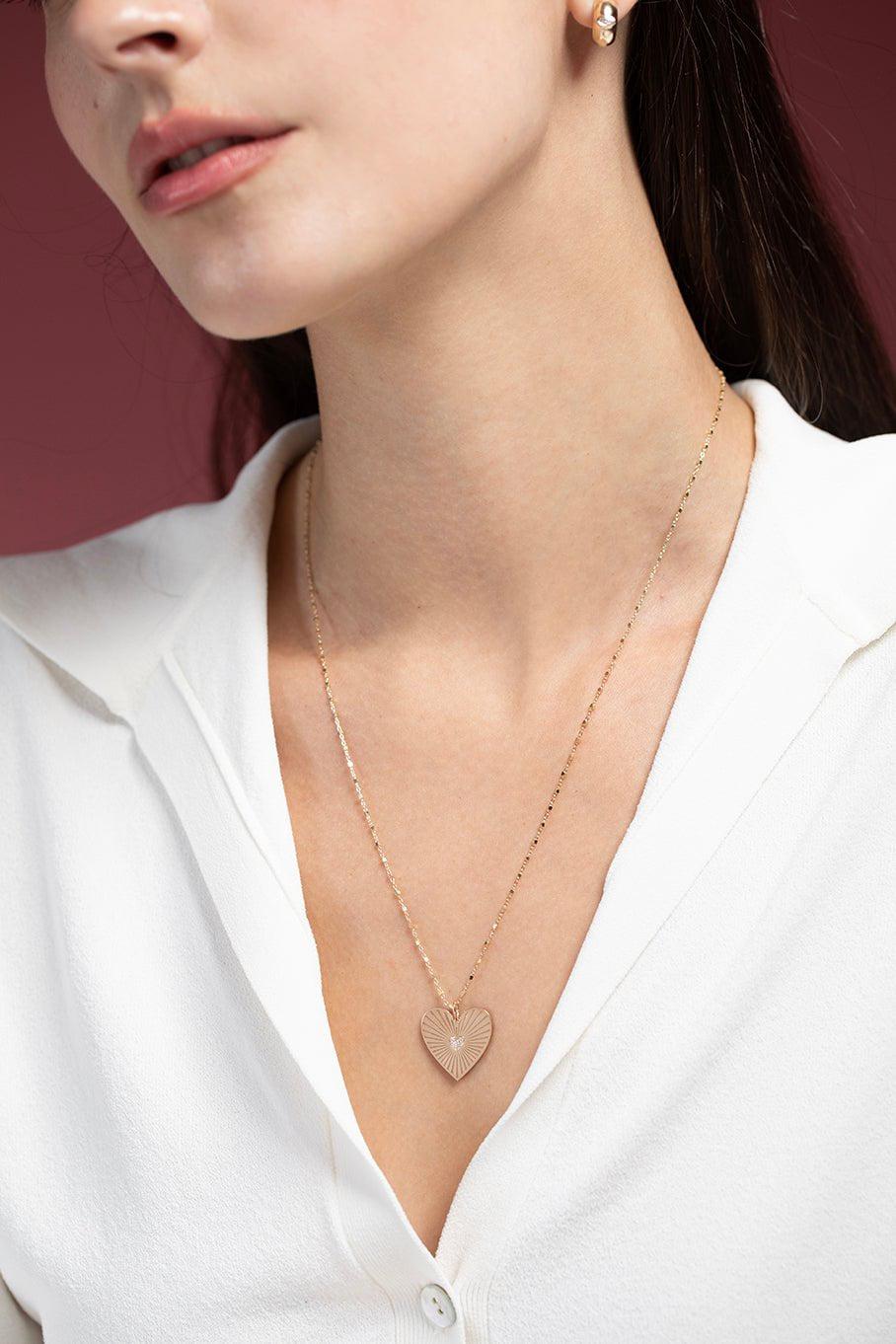 ZOE CHICCO-Radiant Diamond Heart Necklace-YELLOW GOLD