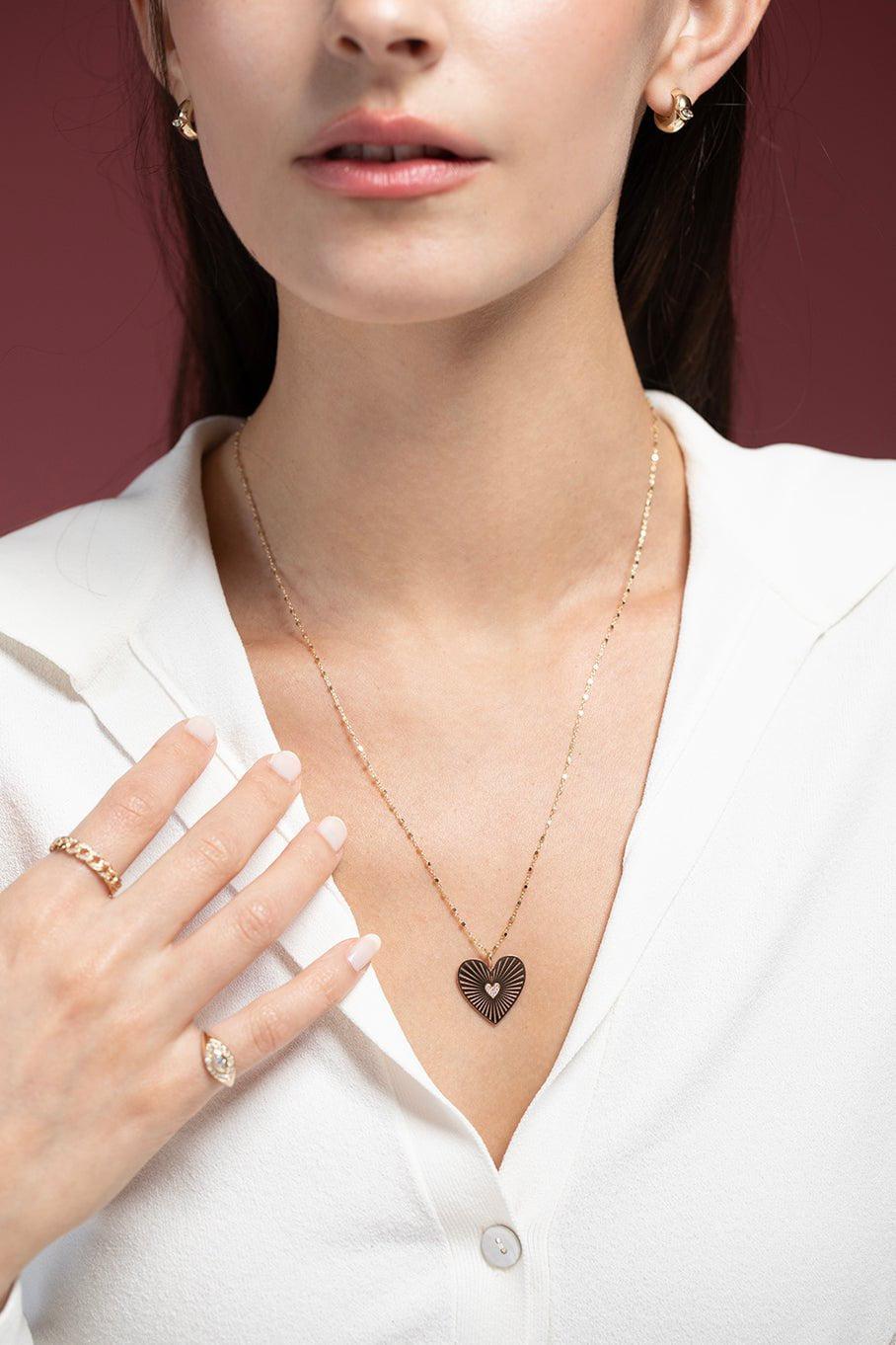 ZOE CHICCO-Radiant Diamond Heart Necklace-YELLOW GOLD
