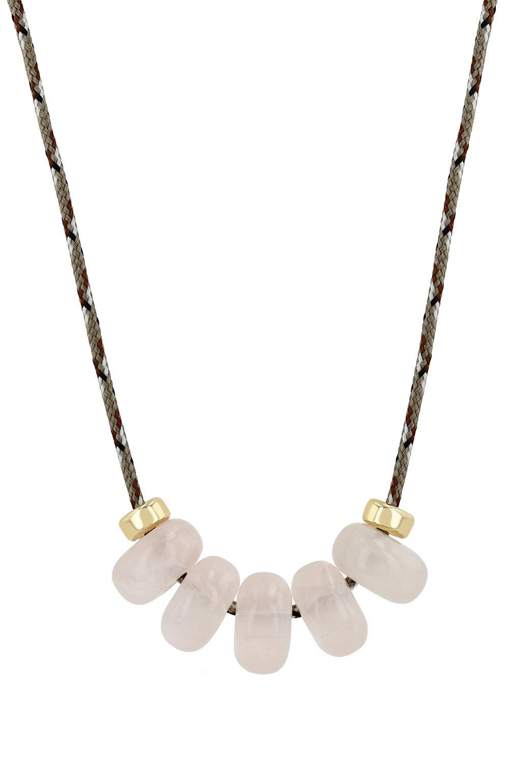 Rose Quartz Beaded Desert Camo Cord Necklace-YELLOW GOLD-JEWELRYFINE JEWELNECKLACE O-ZOE CHICCO