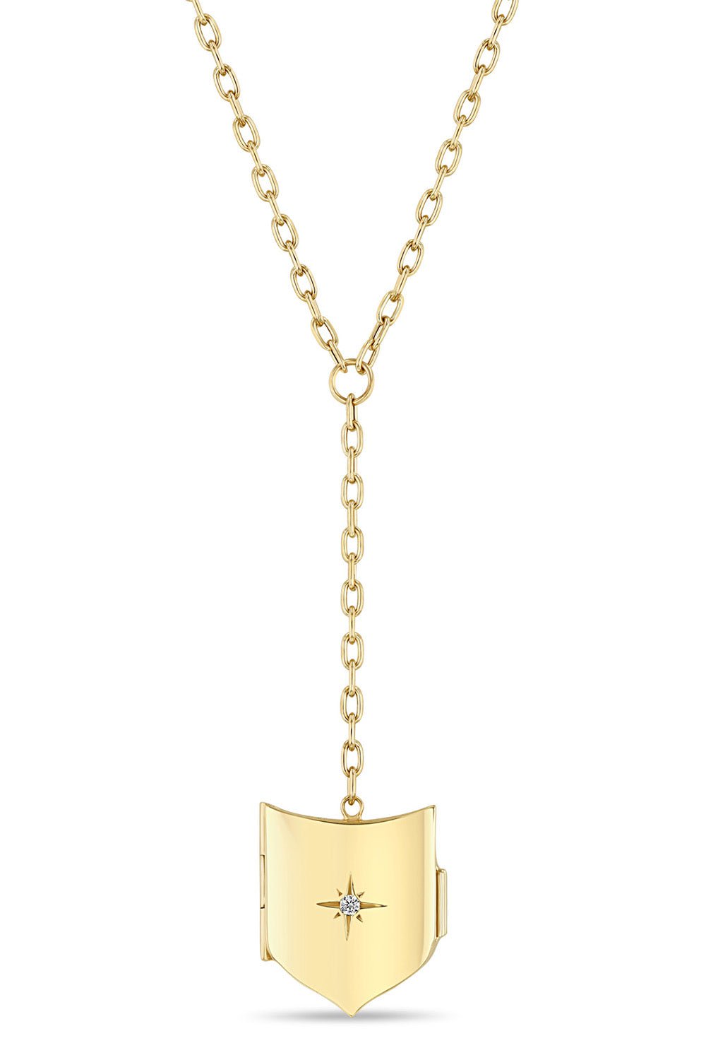 ZOE CHICCO-Shield Locket Lariat Necklace-YELLOW GOLD