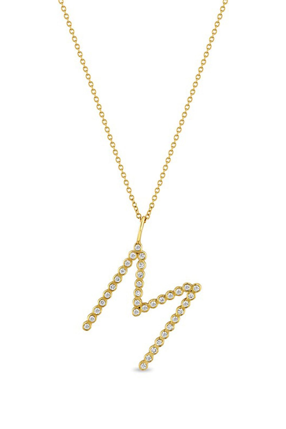 ZOE CHICCO-Small Letter Bezel Necklace-YELLOW GOLD