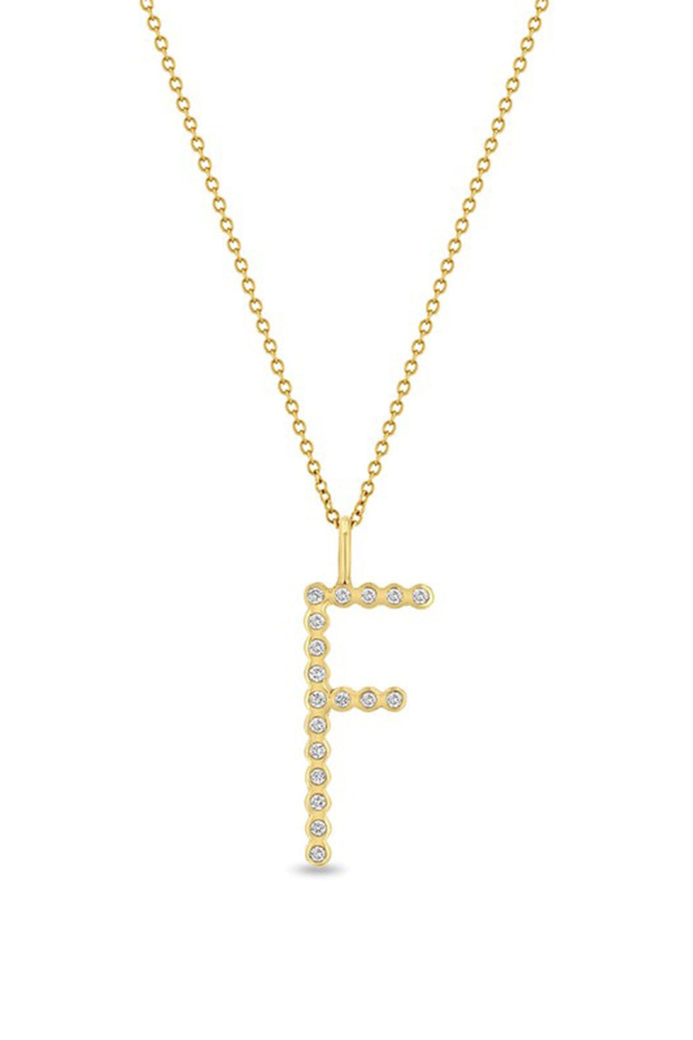 ZOE CHICCO-Small Letter Bezel Necklace-YELLOW GOLD