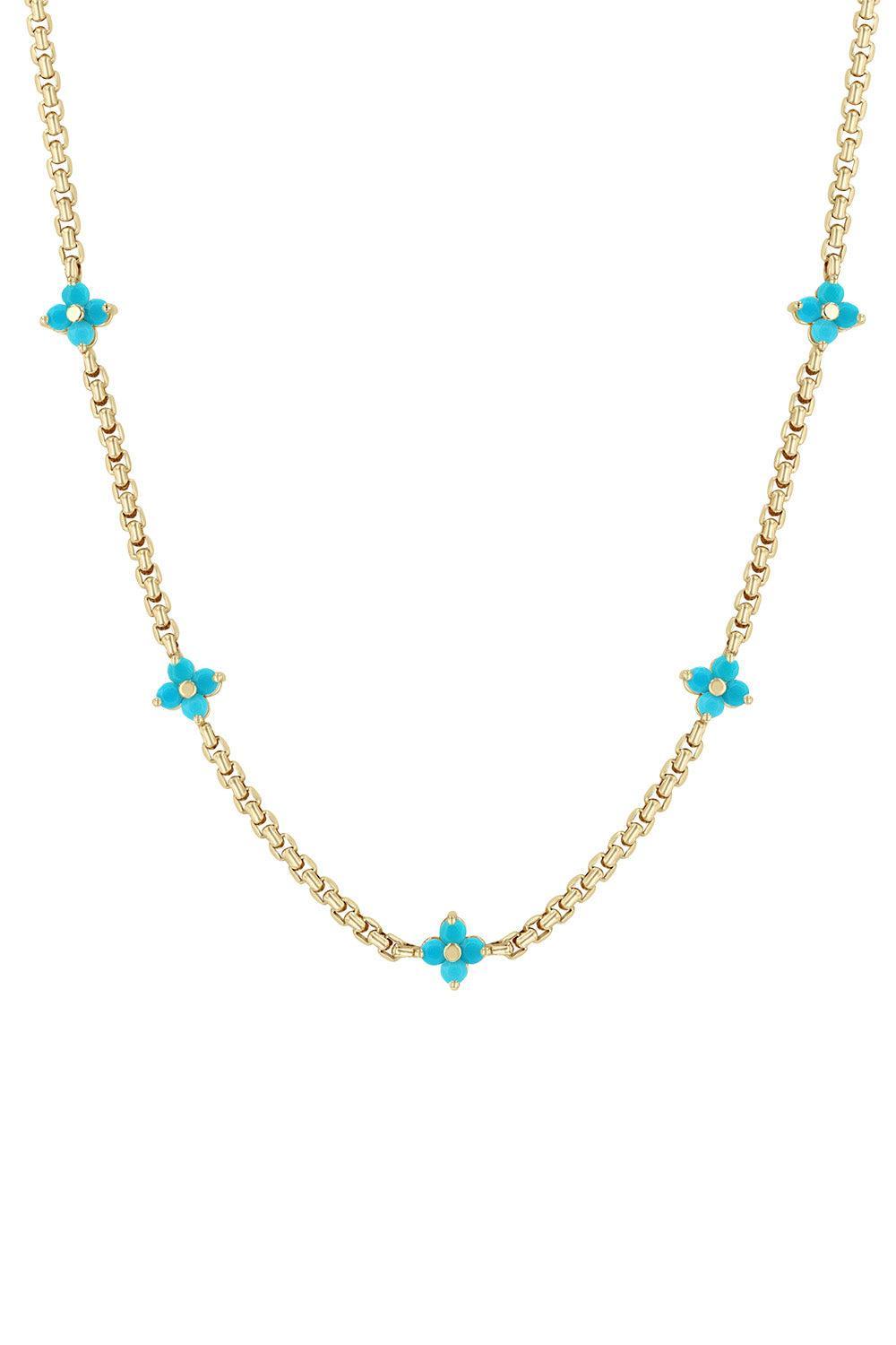  Turquoise Five Station Box Chain Necklace-YELLOW GOLD-JEWELRYFINE JEWELNECKLACE O-ZOE CHICCO 
