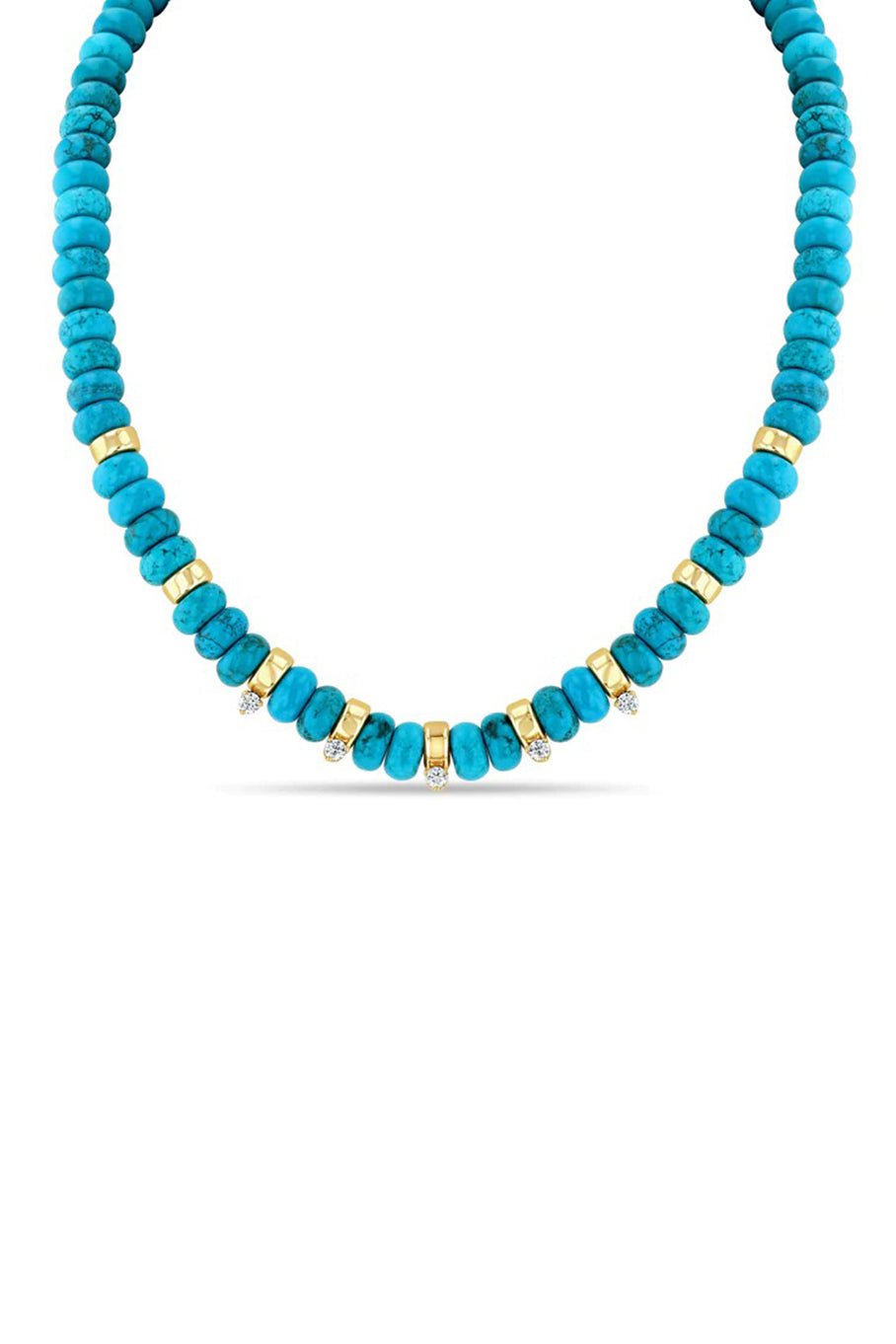 ZOE CHICCO-Turquoise Rondelle Diamond Bead Necklace - Large-YELLOW GOLD