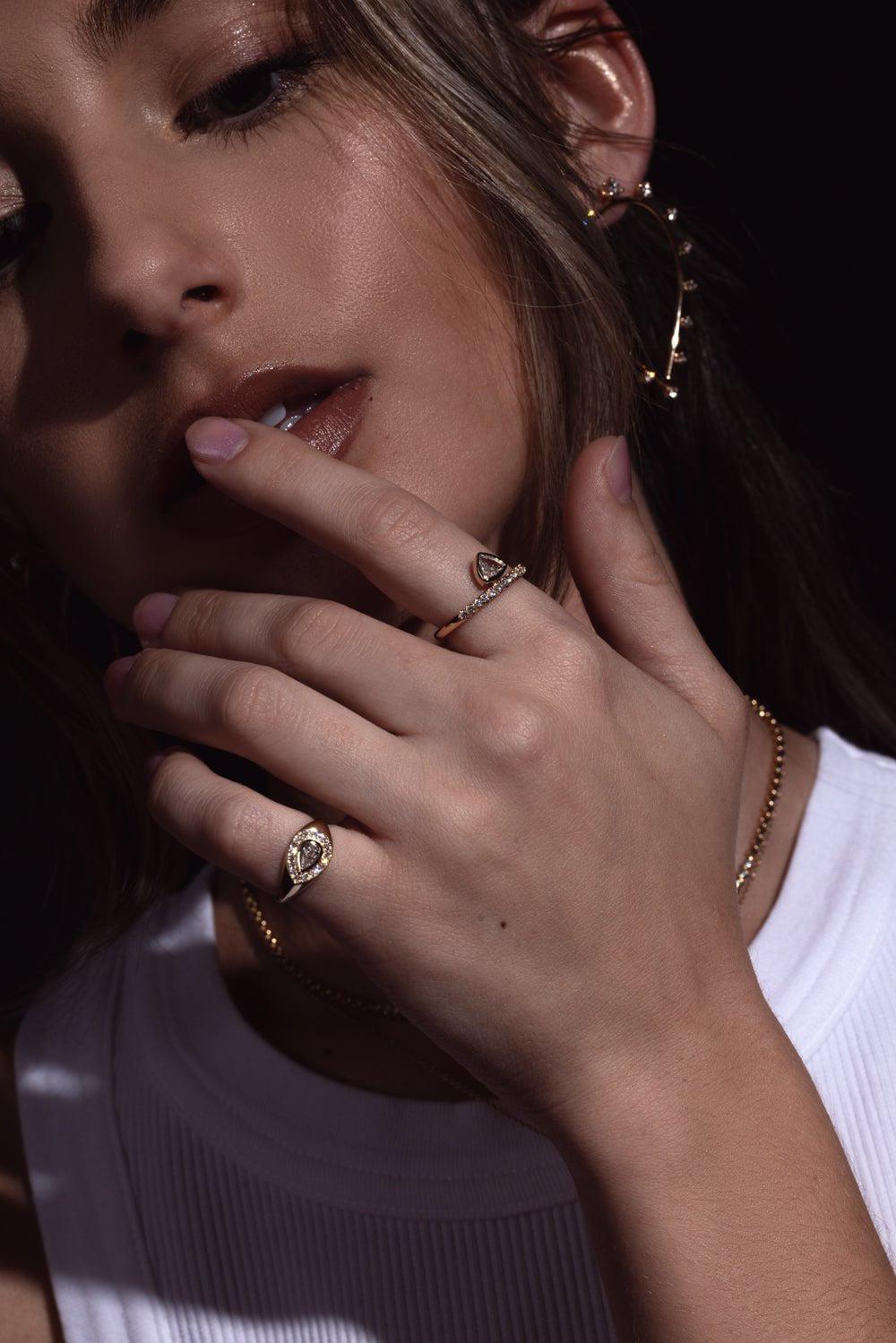 ZOE CHICCO-Diamond Halo Signet Ring-YELLOW GOLD