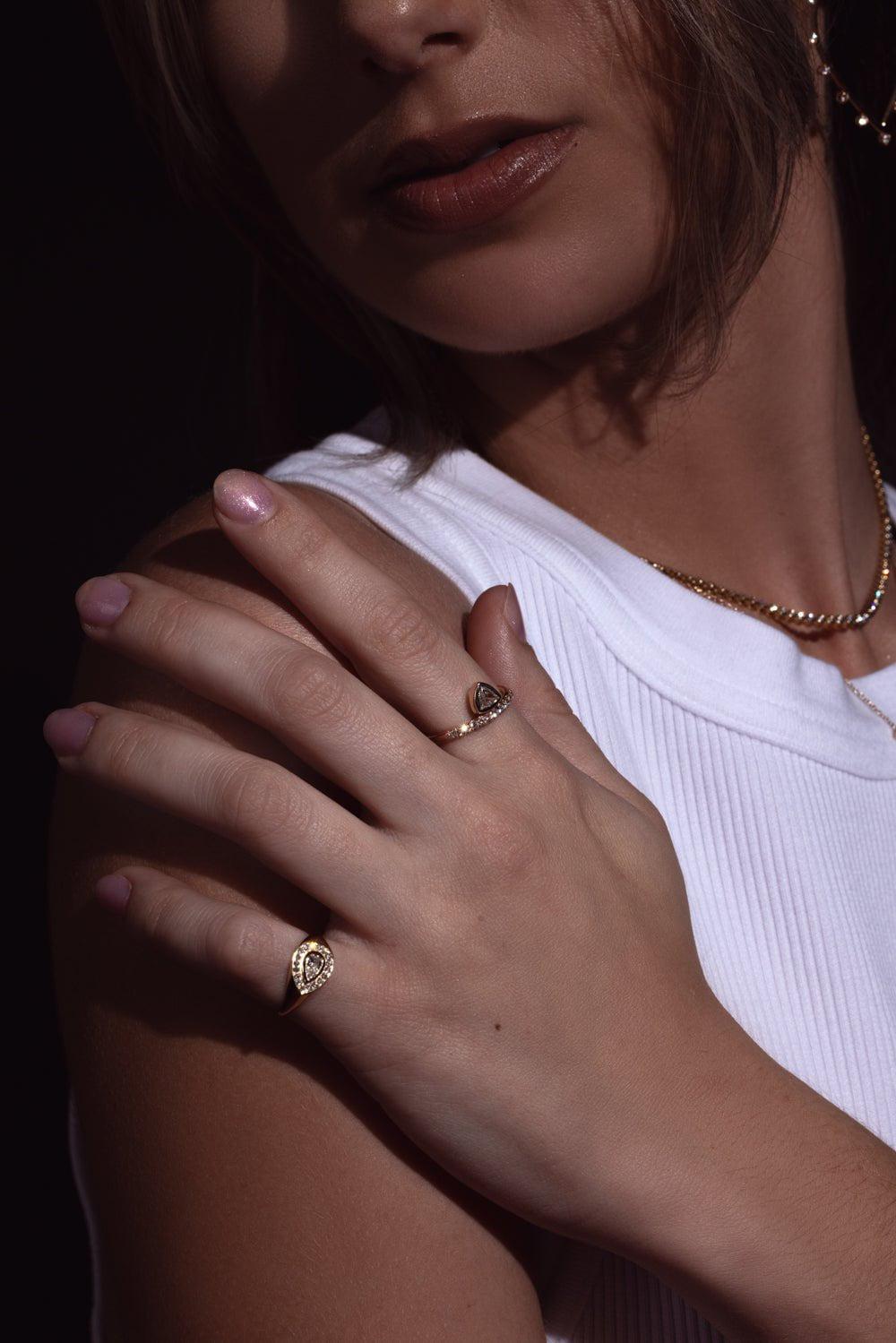 ZOE CHICCO-Diamond Halo Signet Ring-YELLOW GOLD