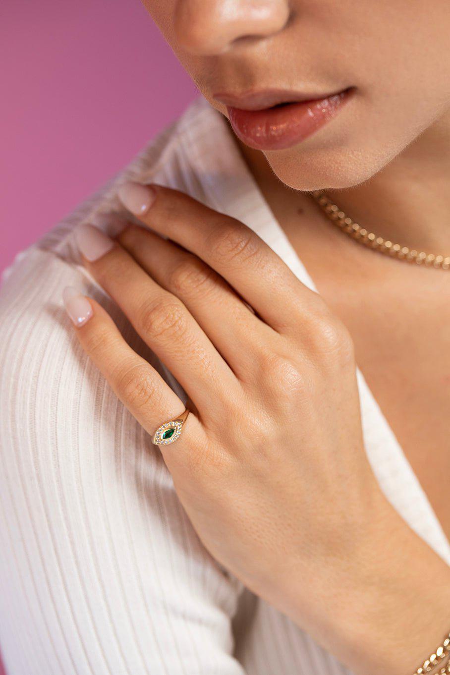 ZOE CHICCO-Emerald Diamond Eye Ring-YELLOW GOLD