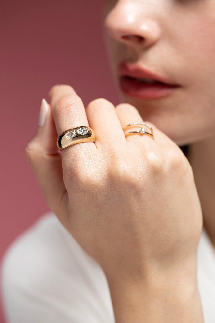 ZOE CHICCO-Mixed Diamond Aura Ring-YELLOW GOLD