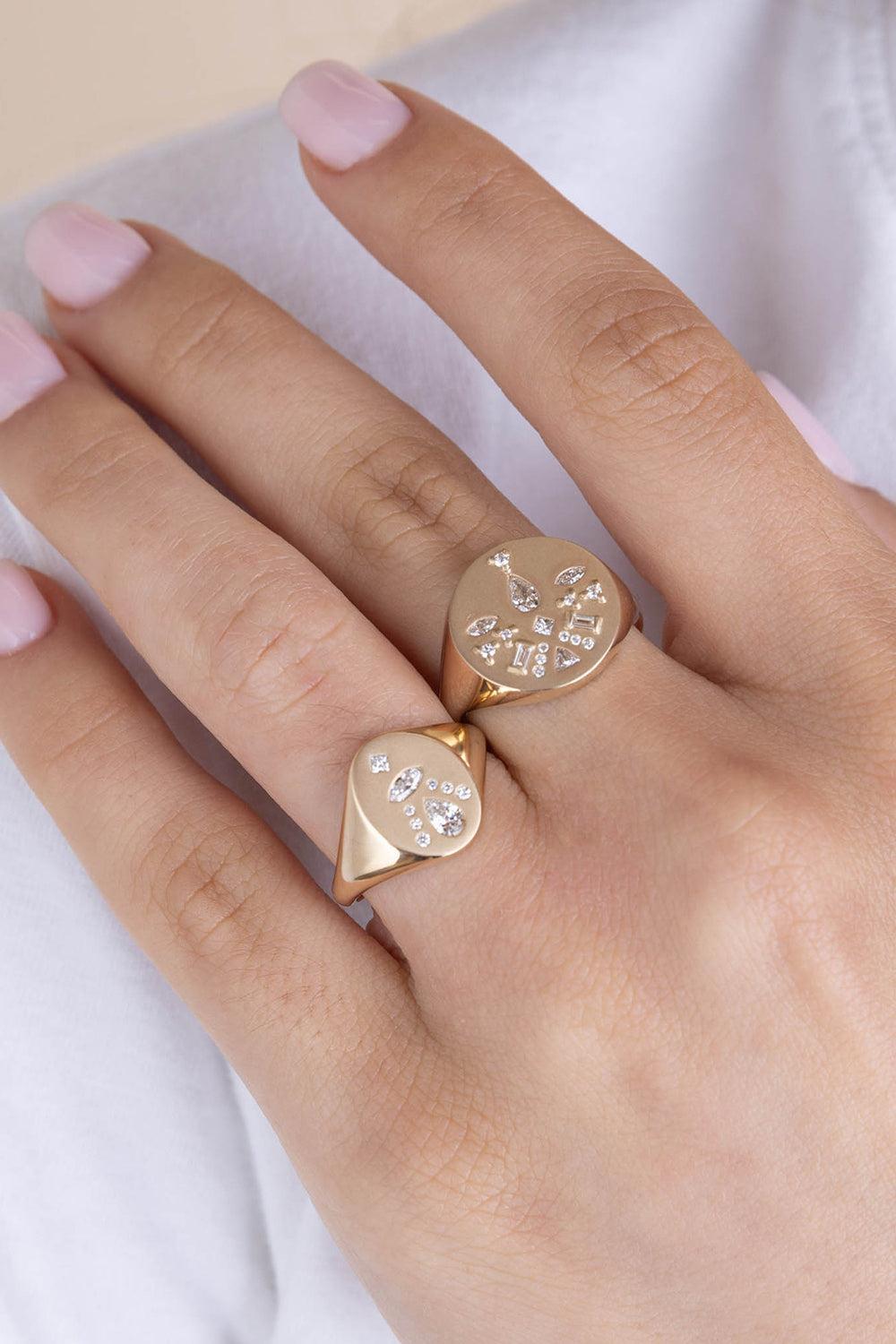 Diamond Mosaic Oval Signet Ring-YELLOW GOLD-6.5-JEWELRYFINE JEWELRING-ZOE CHICCO