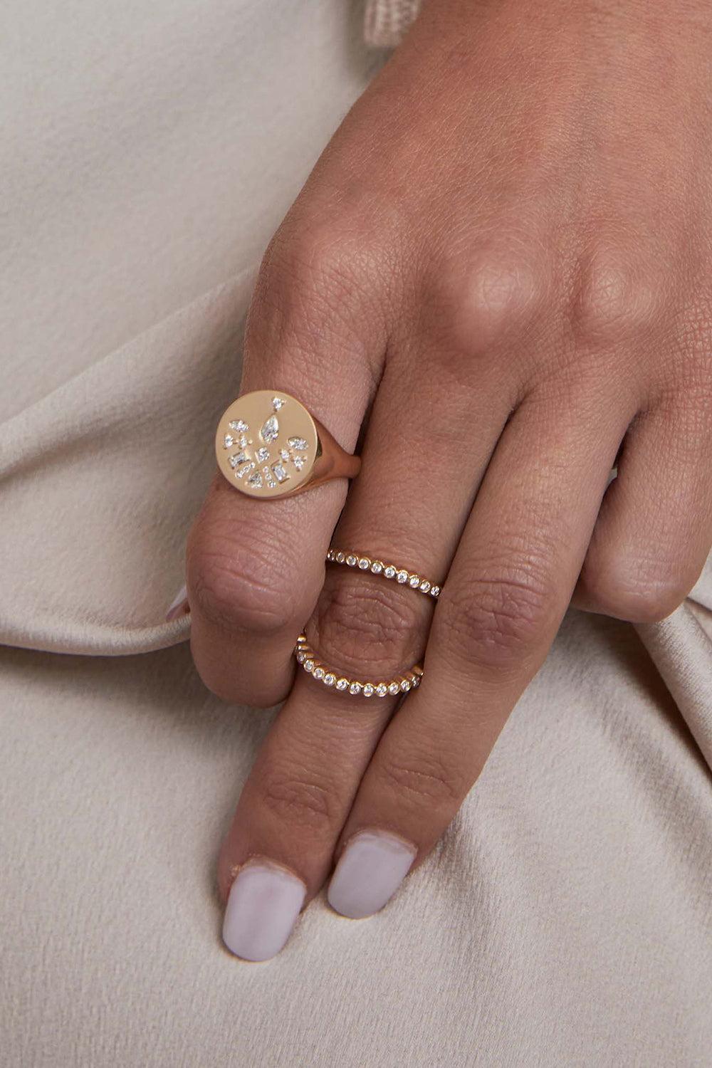 Diamond Mosaic Signet Ring-YELLOW GOLD-6.5-JEWELRYFINE JEWELRING-ZOE CHICCO