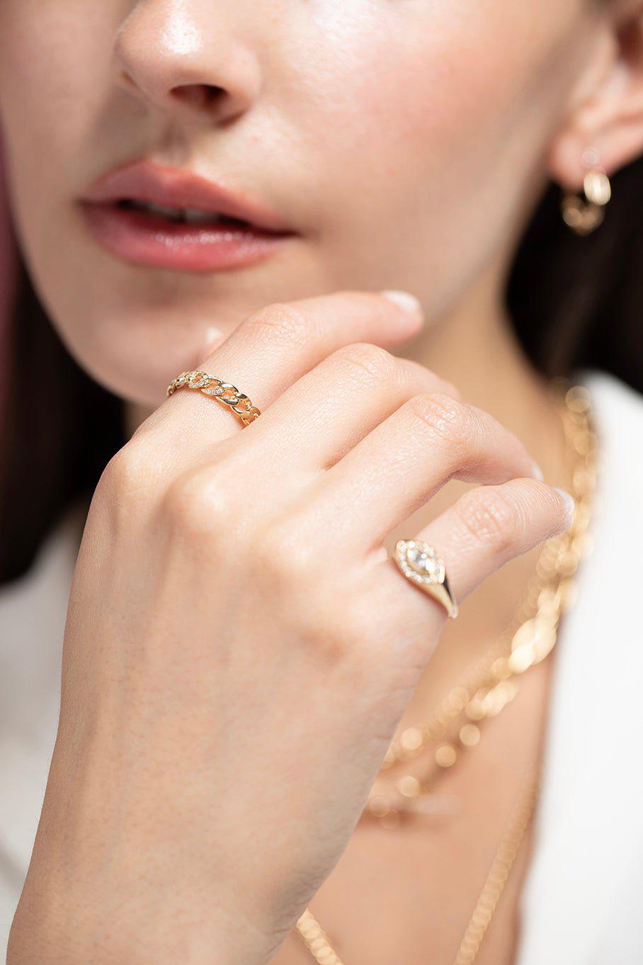ZOE CHICCO-Diamond Curb Chain Ring-YELLOW GOLD