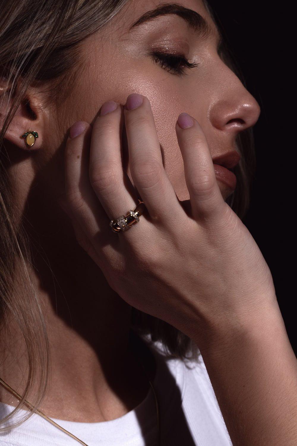 ZOE CHICCO-Door Knocker Half Round Ring-YELLOW GOLD