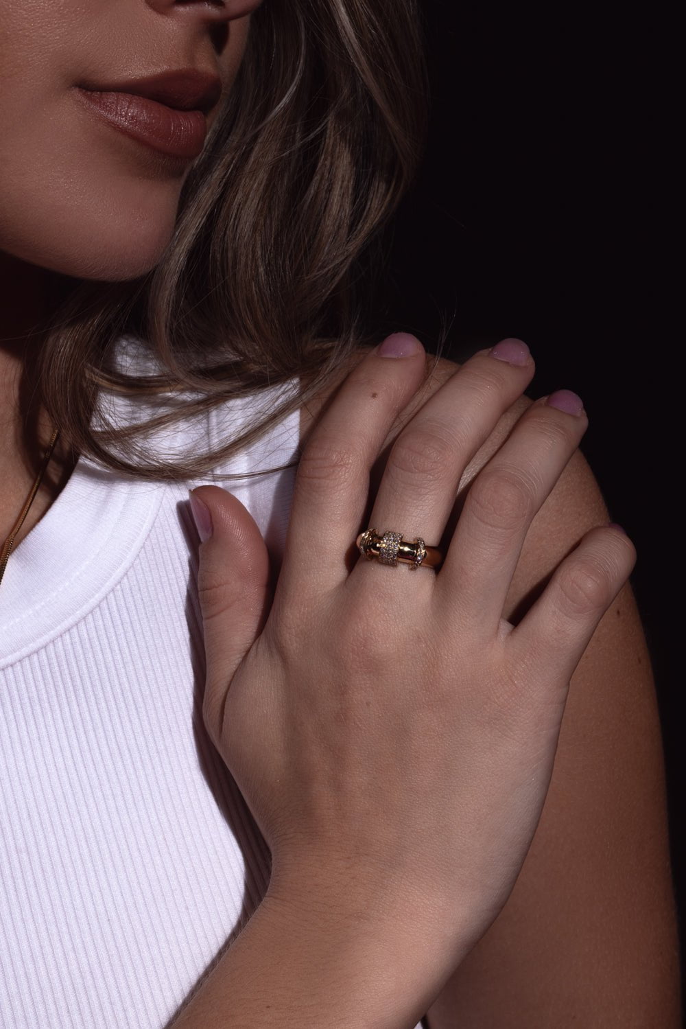 ZOE CHICCO-Door Knocker Half Round Ring-YELLOW GOLD