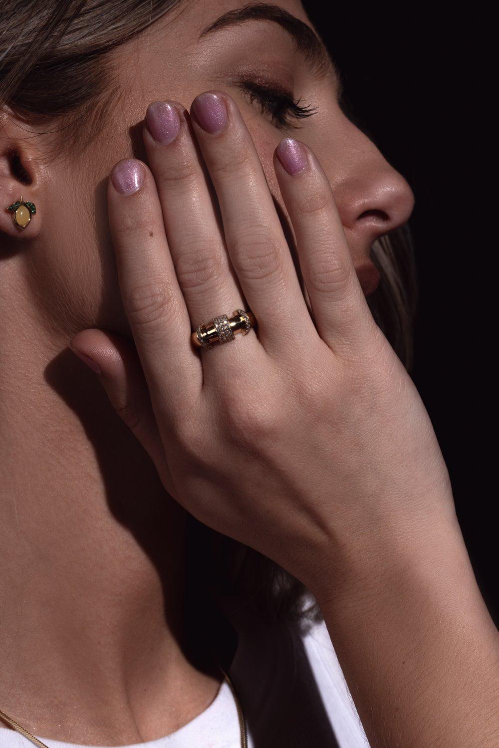 ZOE CHICCO-Door Knocker Half Round Ring-YELLOW GOLD
