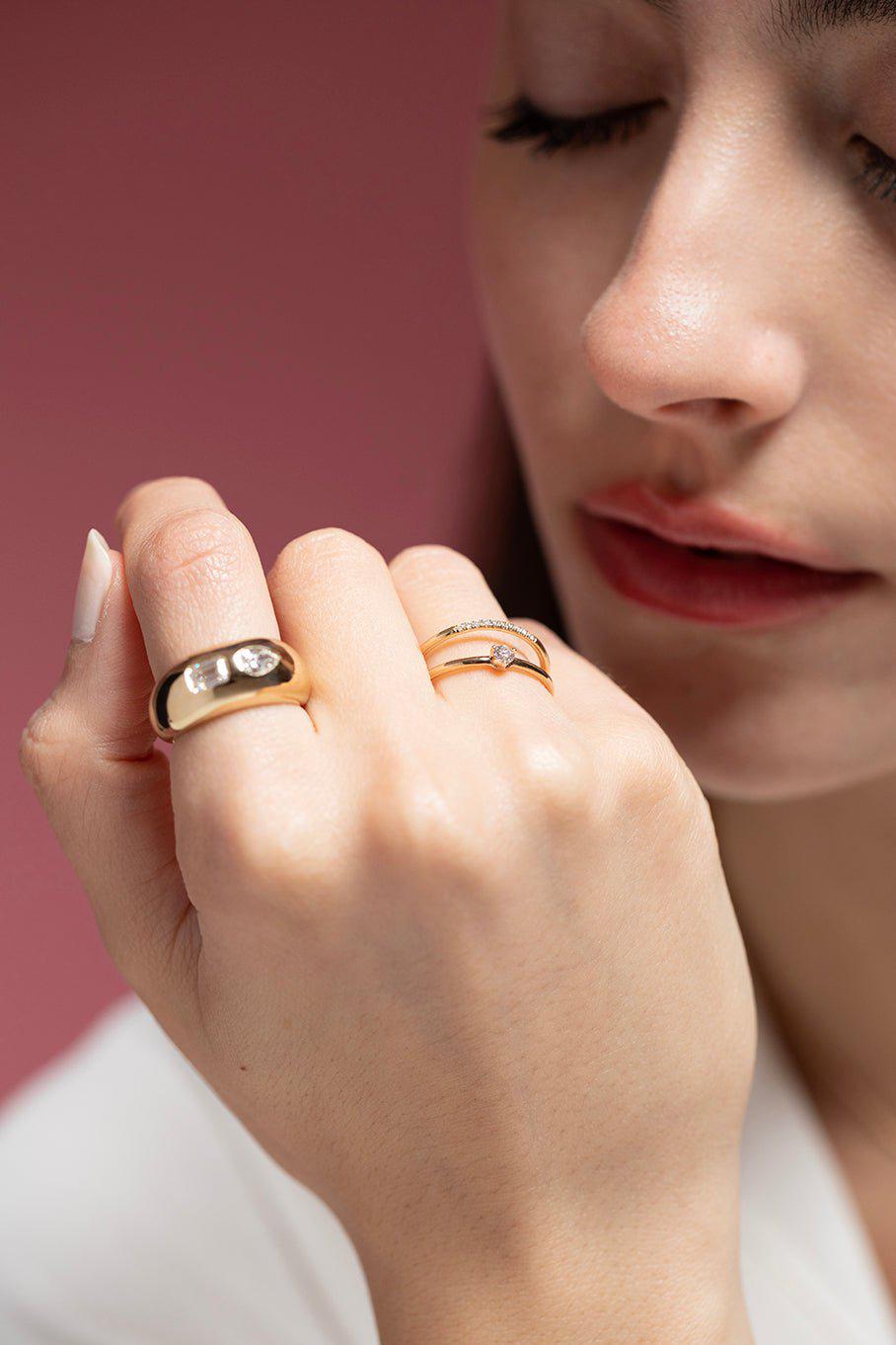ZOE CHICCO-Double Band Diamond Ring-YELLOW GOLD