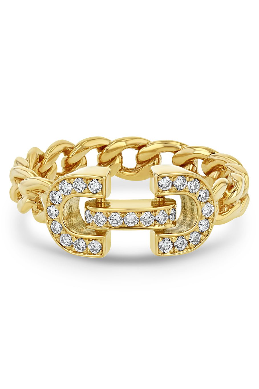 ZOE CHICCO-Vintage Diamond Horsebit Link Curb Chain Ring-YELLOW GOLD