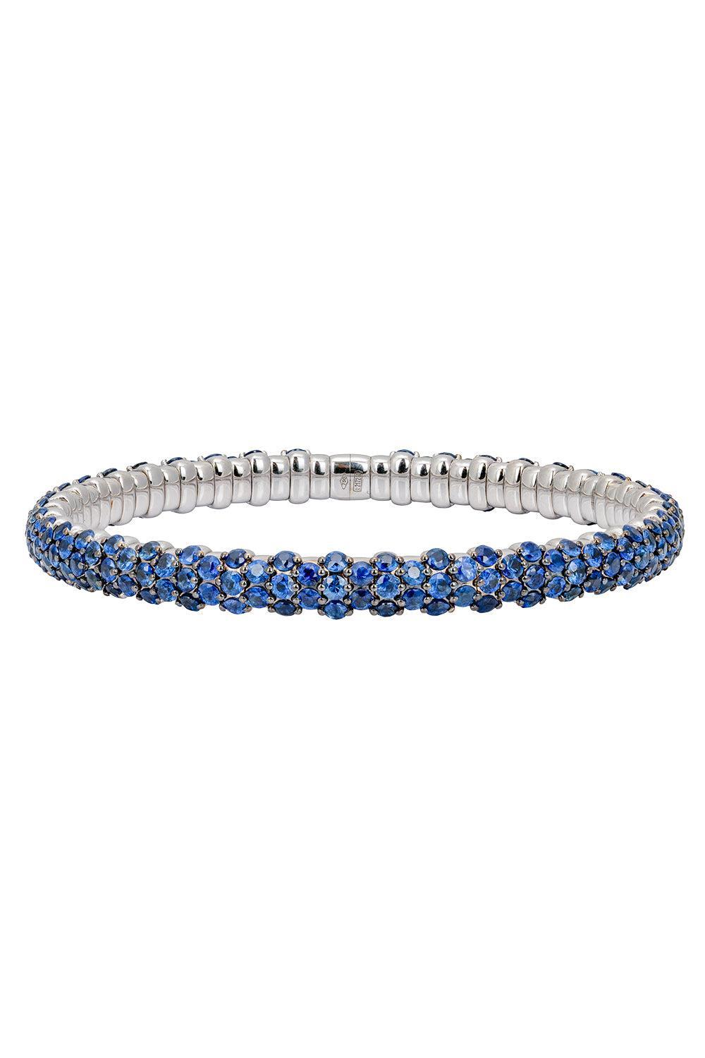 Blue Sapphire Slim Domed Stretch Bracelet-WHITE GOLD-JEWELRYFINE JEWELBRACELET O-ZYDO
