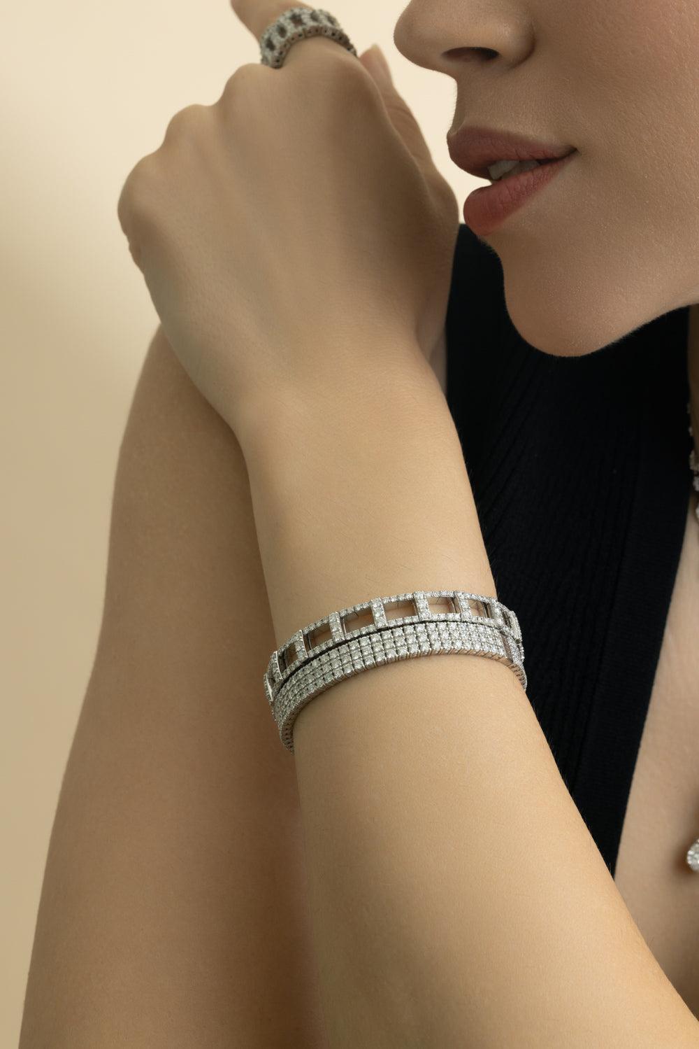 3 Row Diamond Stretch Bracelet - White Gold-WHITE GOLD-JEWELRYFINE JEWELBRACELET O-ZYDO
