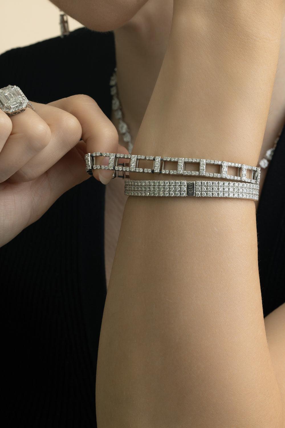 3 Row Diamond Stretch Bracelet - White Gold-WHITE GOLD-JEWELRYFINE JEWELBRACELET O-ZYDO