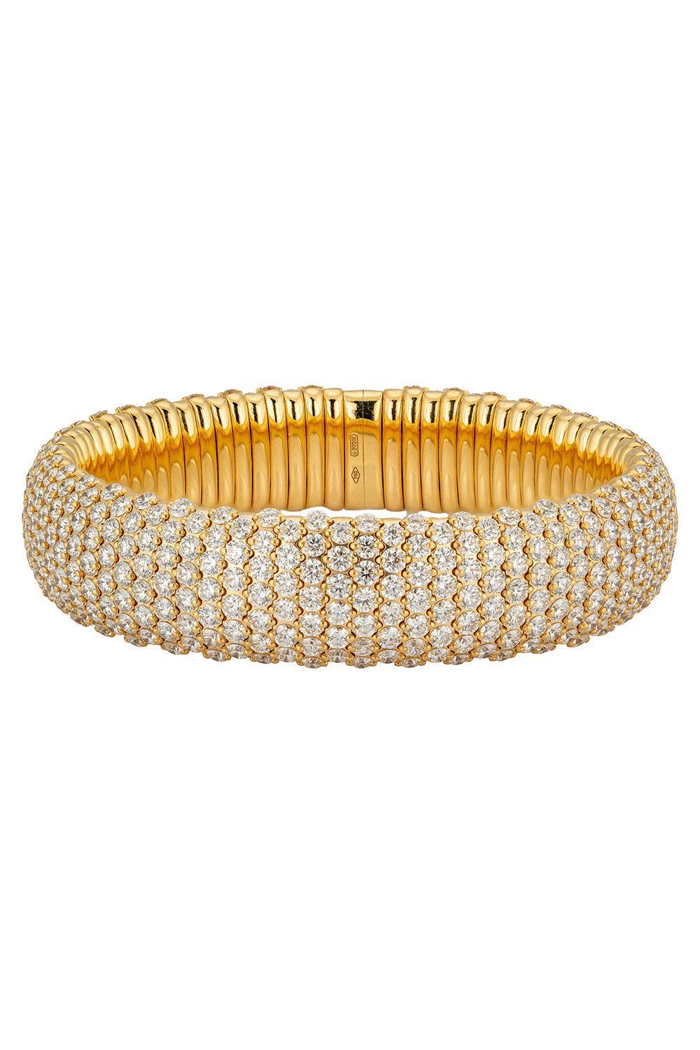 Diamond Domed Wide Stretch Bracelet-YELLOW GOLD-JEWELRYFINE JEWELBRACELET O-ZYDO