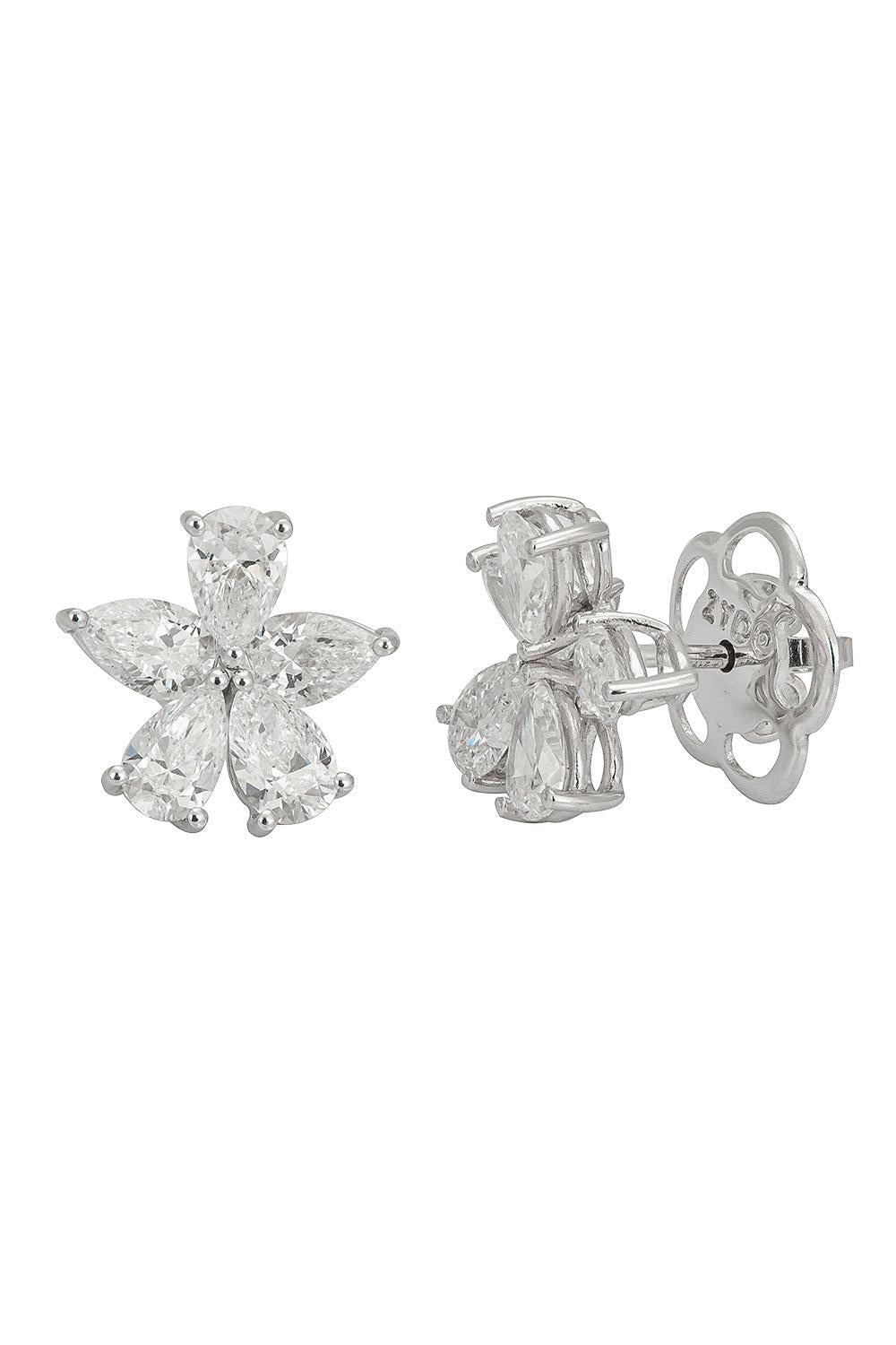 Diamond Flower Stud Earrings - White Gold-WHITE GOLD-JEWELRYFINE JEWELEARRING-ZYDO