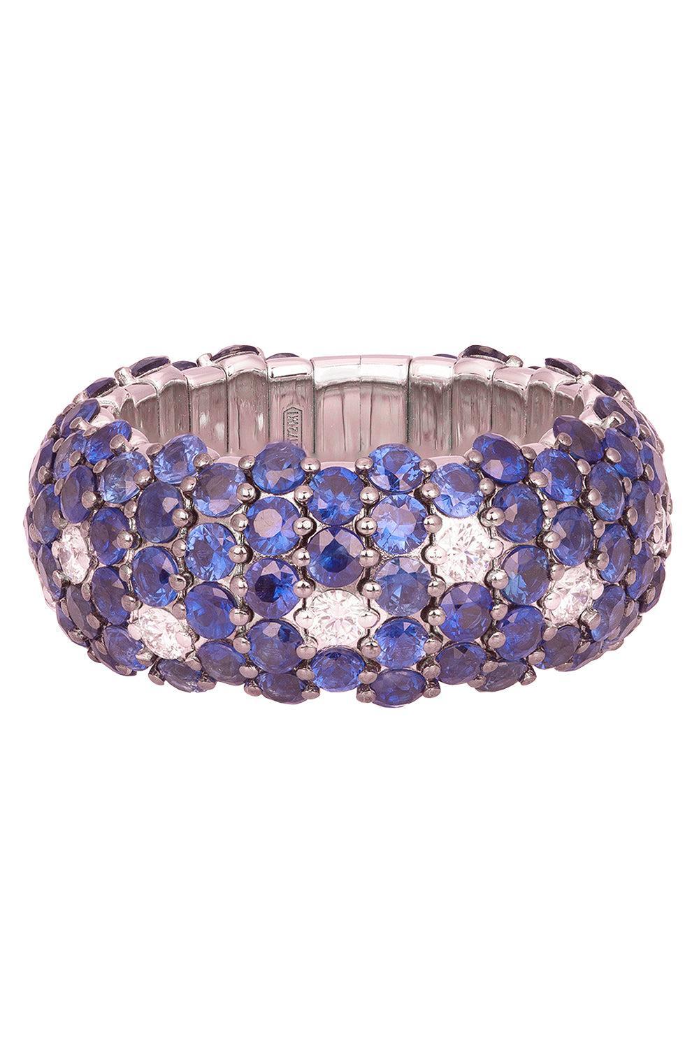 Blue Sapphire Diamond Medium Domed Stetch Ring-WHITE GOLD-6.5-JEWELRYFINE JEWELRING-ZYDO