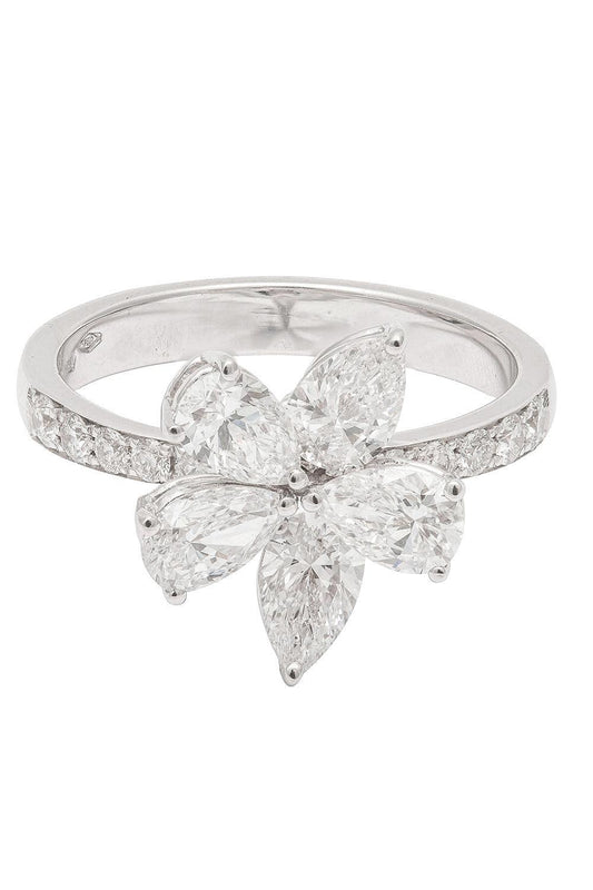 Diamond Flower Ring - White Gold-WHITE GOLD-6.5-JEWELRYFINE JEWELRING-ZYDO