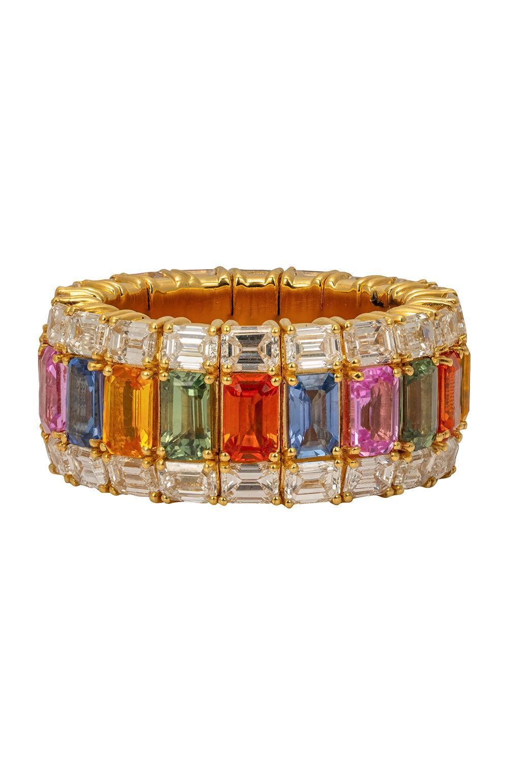 Sapphire Diamond Multi Color Stretch Ring-YELLOW GOLD-7-JEWELRYFINE JEWELRING-ZYDO