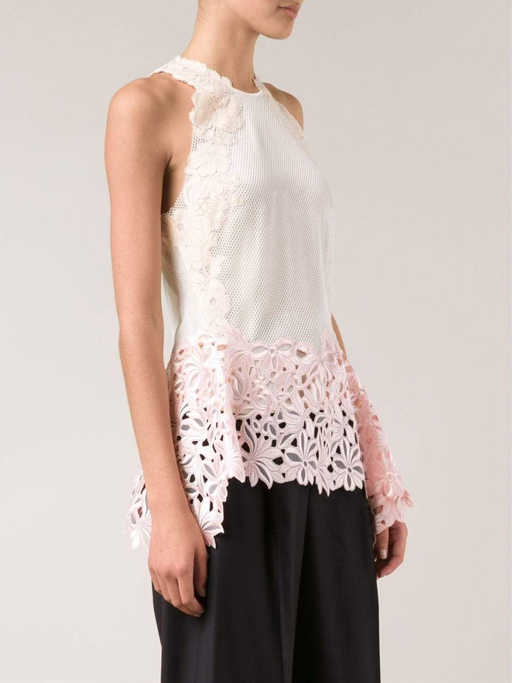 3.1 PHILLIP LIM-Tank With Floral Lace Sleeve Inserts-