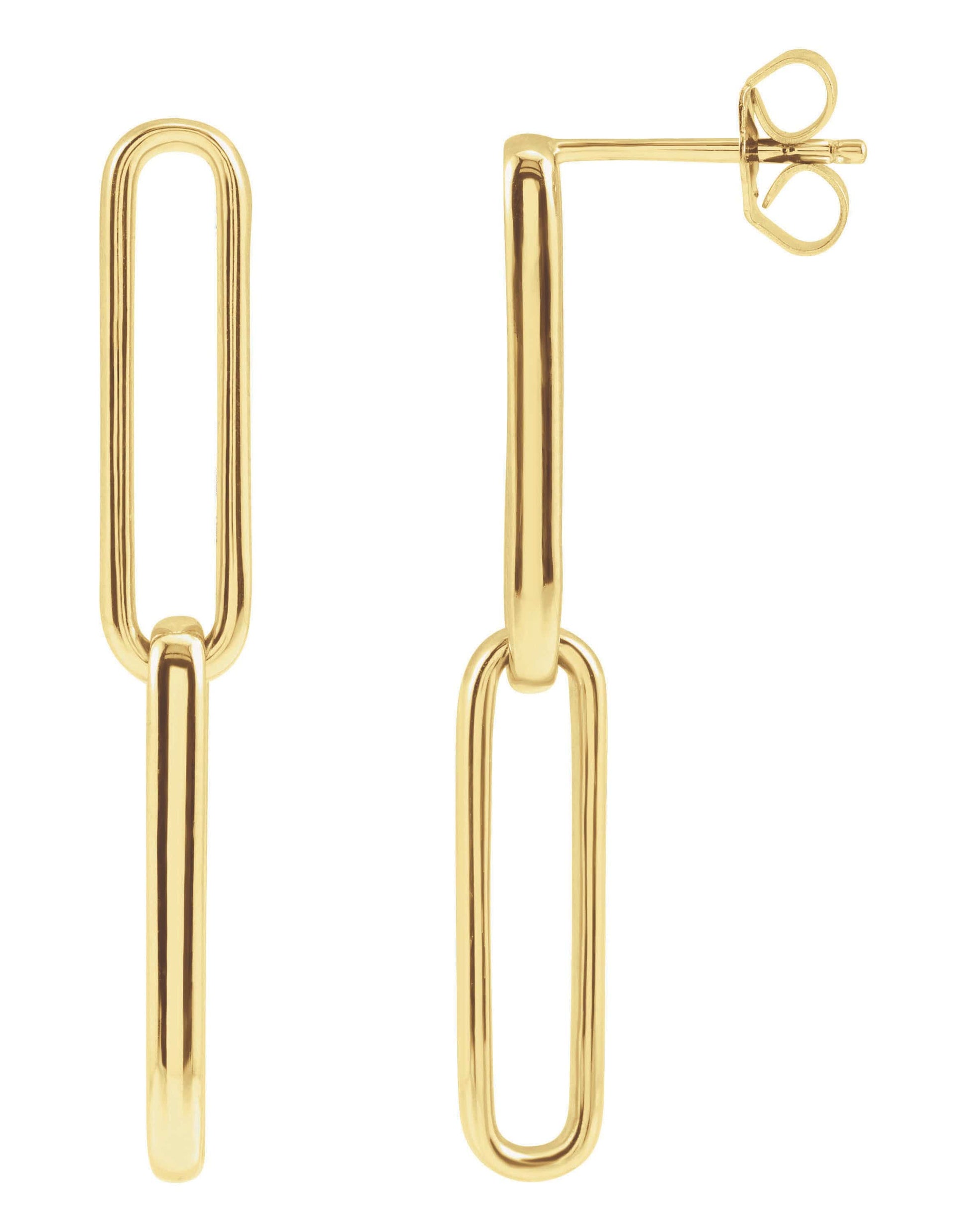 302 FINE JEWELRY-Elongated Flat Link Earrings-YELLOW GOLD
